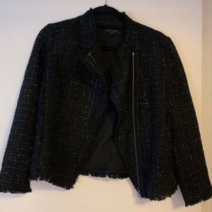 Beautiful black shimmer tweed moto blazer